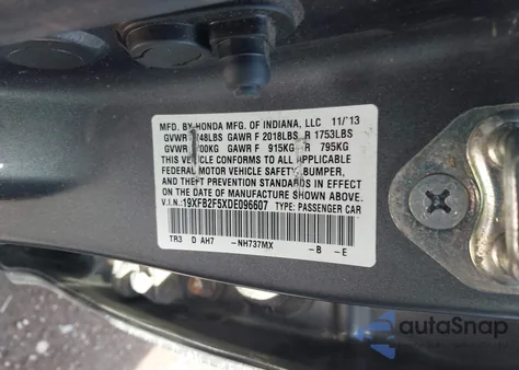 2013 Honda Civic Lx from USA, damaged, VIN 19XFB2F5XDE096607